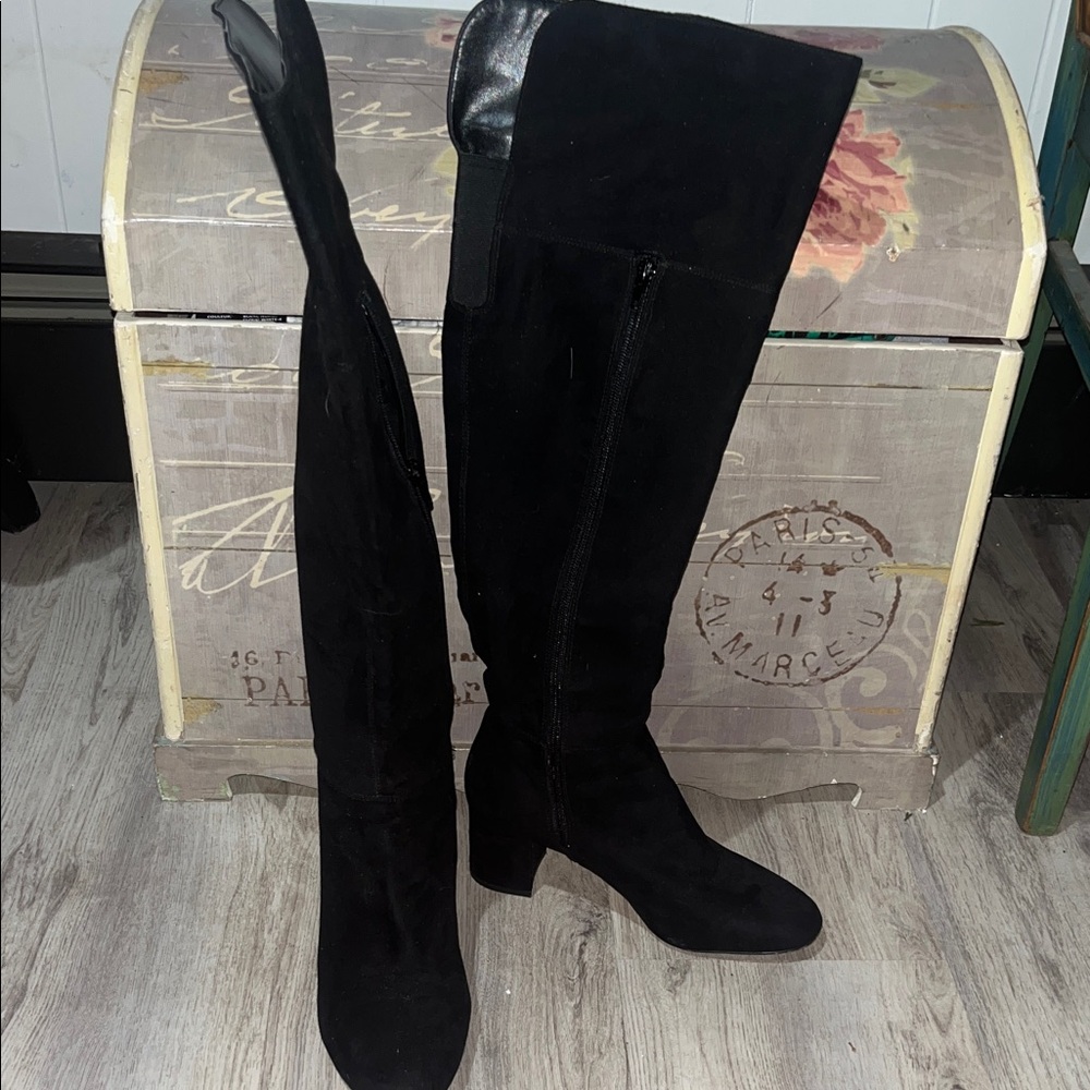 INC International Concepts Black Over the Knee Boots suede and leather black